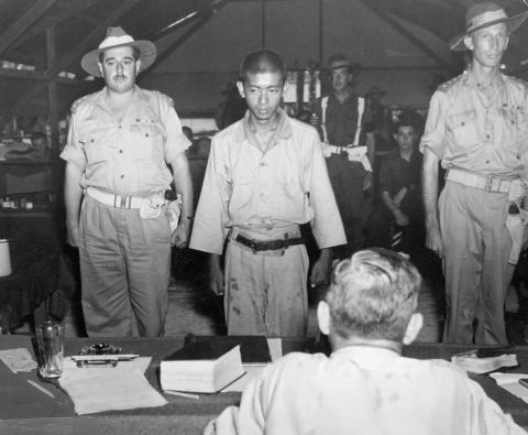 Captain Tokio Iwasa receiving sentence on Morotai