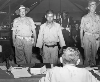 Captain Tokio Iwasa receiving sentence on Morotai